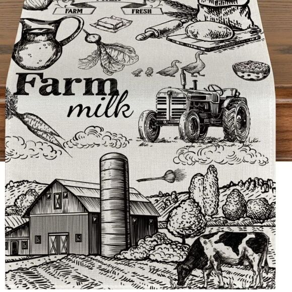 Tractor Milk Farm Table Runner, Cow House Fall Kitchen Dining Table Decoration - Picture 7 of 7